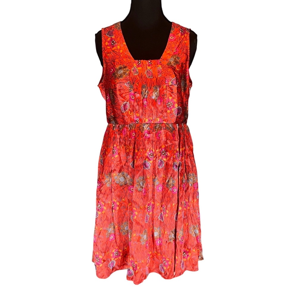 Parameter 100% Silk Orange Floral Sleeveless Fit & Flare Dress 8 Retro Bohemian
